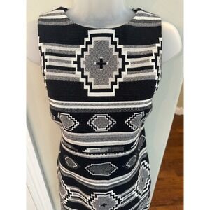 Alice + Olivia Black White Geometric Southwestern Jacquard Mini Sheath Dress 0